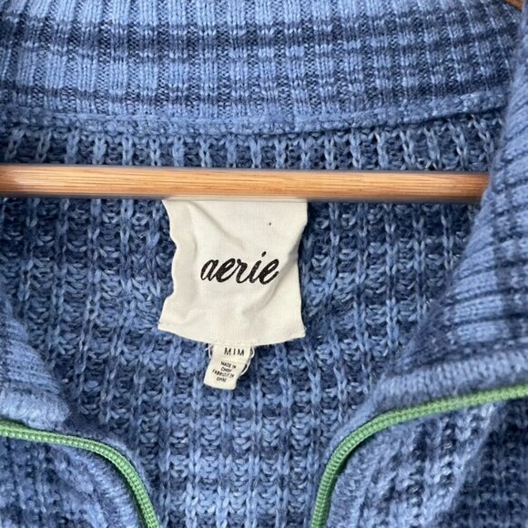 Aerie Blue Spacedye Quarter Zip Pullover Sweater Size XS - Picture 3 of 6